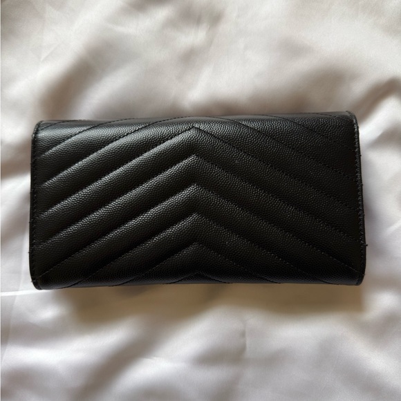 YSL Saint Laurent Large Monogram Flap Wallet Grain De Poudre Leather, Black - Picture 3 of 7